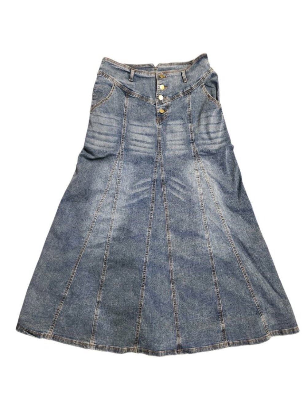 Char Tou Denim Maxi Skirt Blue High Waist Button Fly Paneled Women Size XL